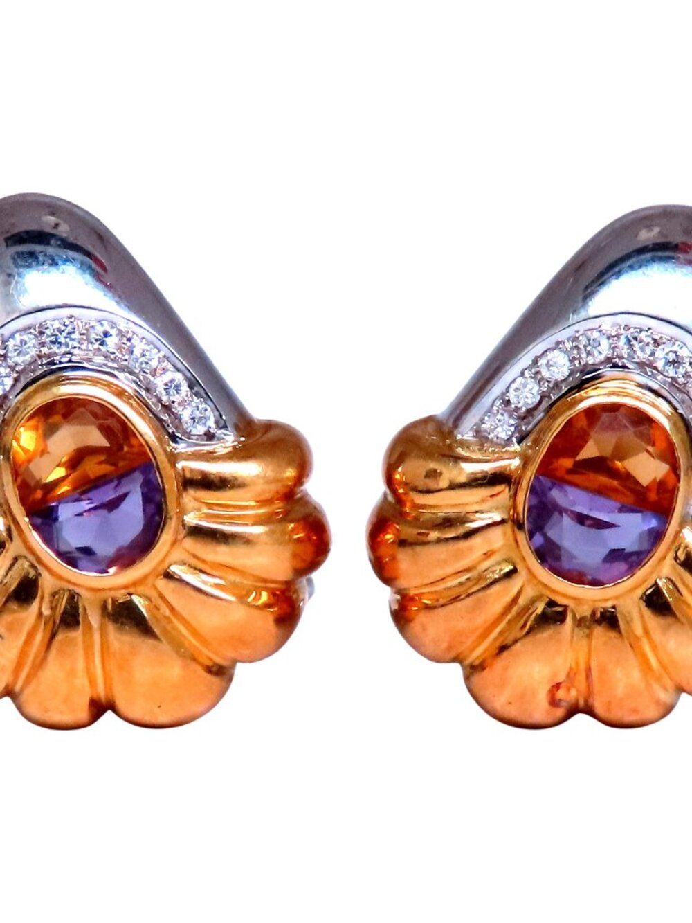 Citrine Amethyst Clip Earrings 18kt*